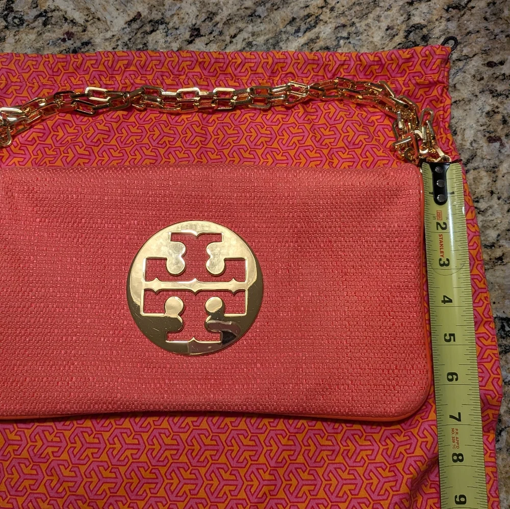 Tory Burch Pink Coral Purse Clutch with Gold Accents - Picture 16 of 16